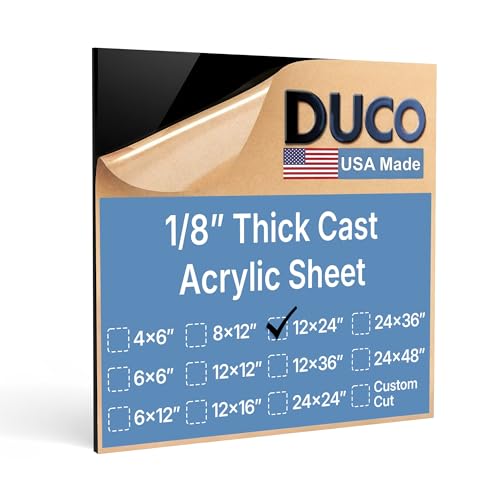 Image of Duco Black Cast Acrylic Sheets 1 /8 inch (3mm) Thick 12 inch x 24 inch - 1 Pack of USA-Made Opaque Black Plexiglass Sheet - Shatter Resistant Acrylic Board for Signs, Displays, Frames, & Decorative Projects