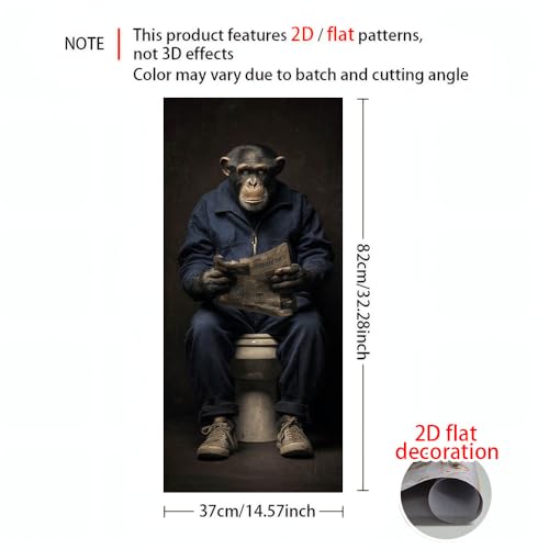 Image of 14.6x32.3 Inch Trash Can Cover Monkey Sitting on Toilet Reading Magazine Design Outdoor Garbage Bin Decoration Sticker Wrap
