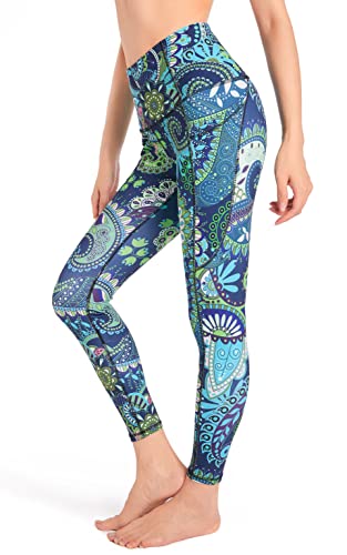 High Waisted Leggings, Dop Leggings With Pockets For Women High Waisted Printed Yoga Pants For Women Workout Leggings For Women With Side Pockets Running Athletic Compression Pants Paisley Teal L #TOP2
