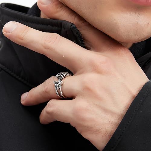 Skull Rings, Skeleton Rings, Gothic, Punk Fashion Halloween, Biker Rings for Men, Vintage Rings with Adjustable Size, Black and Silver Color Open Rings for Women/Men3