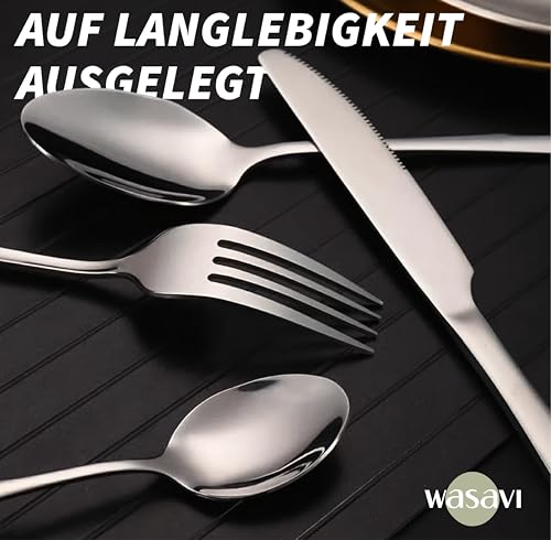 [23-teiliges 4 Personen] Camping Geschirr Set – Besteckset mit Edelstahl Gabeln, Messer und Löffel – Tragbares Besteck für Outdoor, Picknick und Grillen. (Enthält 4 Teelöffel) (Standardversion)