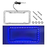 NYTKL 12V 48 LED Color Light License Plate Frame, Acrylic Plastic Licence Plate Cover with Bright LED Lights, Waterproof Car Tag Decor Front and Rear License Frame with Screws (Blue)