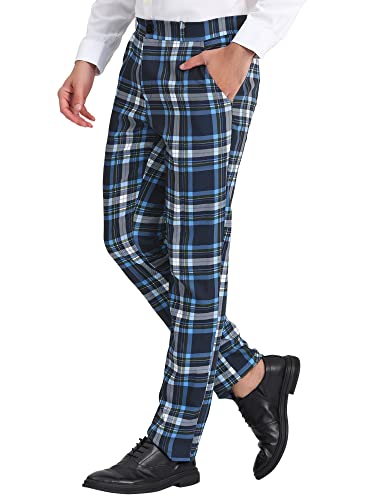 Lars Amadeus Men's Plaid Pants Regular Fit Flat Front Classic Elastic Waist Suit Pants