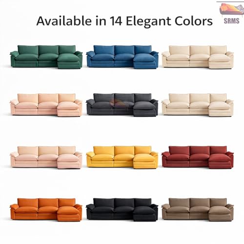 Image of SRMS Sectional Sofa Modern Deep 4 -Seat Sofa Couch | 3 + 1 ottoman | Chenille Sofa Sleeper Comfy Upholstered Furniture for Living Room, Apartment, Studio, Office | L Shape | Maroon