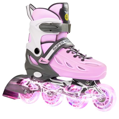 SUPER YOUNGSTER Adjustable Inline Skates for Boys Girls Ages 4-12 with Light Up...