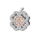 YUMINN Abalorio de herradura de trébol de cuatro hojas de la suerte de plata de ley 925 para pulseras y collares, colgante de cuentas para mujer, Plata, Circonita cúbica