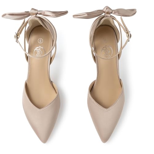 Trary Heels for Women Closed Pointed Toe Heels Women's Pumps Stiletto High Shoes with Bow Knot Comfortable Ankle Strap Office Party Wedding Dress Shoes 3.74" Heel4