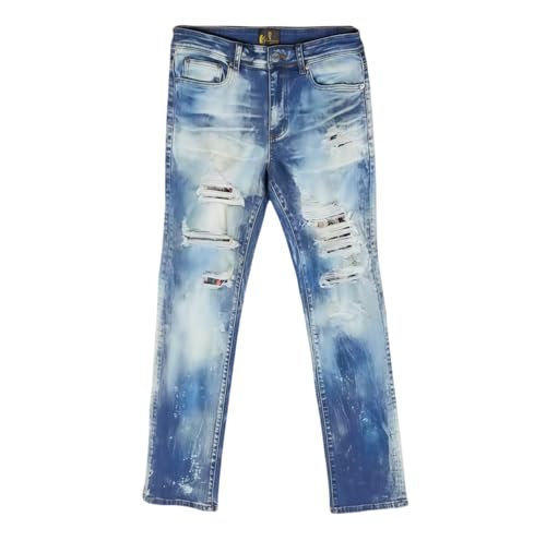Men's Straight-Leg Mid-Rise Denim Jeans, Tie-dye, Holey, Slim-fit, Long Pants, Casual Street Style Men's Jeans