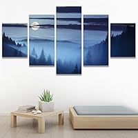 SIGNWIN 5 Panel Canvas Wall Art Modern Art Astronomy & Space Dramatic Moon Multicolor Photography Rustic for Home Decorations Ready to Hang - 60