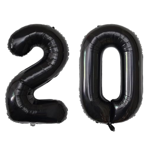 Image of Number Balloons Black Party Balloon - Giant Number 20 Balloon, 40 Inch Large Balloon for 20th Birthday Decorations, Black Party Supplies for Men Women