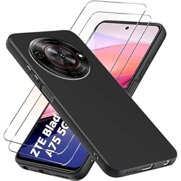 LYJERRY Cover + 2Pcs Vetro Compatibilità con ZTE Blade A75 5G Cover Nero Custodia piu Vetro temperato protezione Pellicola protettiva Vetrino