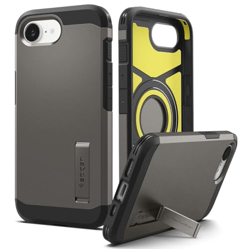 Image of Spigen Tough Armor (Ai) MagFit for iPhone 17e /16e Case, Gunmetal | Military-Grade Drop Protection, Tactile Button Cover, Kickstand, Compatible with MagSafe, Screen Protector Compatible