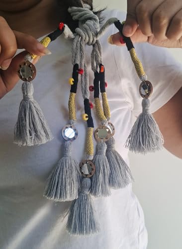 Image of Zippy Flora Handmade Boho Parandi for Women | Traditional Indian Hair Accessory Braid Tassels & Choti Hair Extension (Neelima Grey)