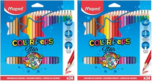 Maped Lapices de colores triangulares caja de 24 unidades colores surtidos (Paquete de 2)