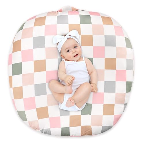 Image of Newborn Lounger Cover Removable Cover Ultra Soft Comfortable Lounger Slipcover Removable Cover for Infant Lounger Pillow, Colorful Checkered (Lounger Pillow Not Included)