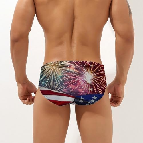 Fireworks American Flag Mens Swim Briefs Quick Dry Swimming Trunks Training Swimsuit Low Rise Swimwear2