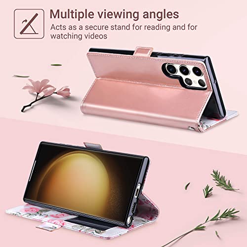 Ulak Compatible With Galaxy S23 Ultra Case Wallet, Samsung S23 Ultra Wallet Case With Card Holders For Women Girls, Durable Pu Leather Flip Kickstand Phone Cover For Galaxy S23 Ultra 6.8'', Rose Gold #TOP2