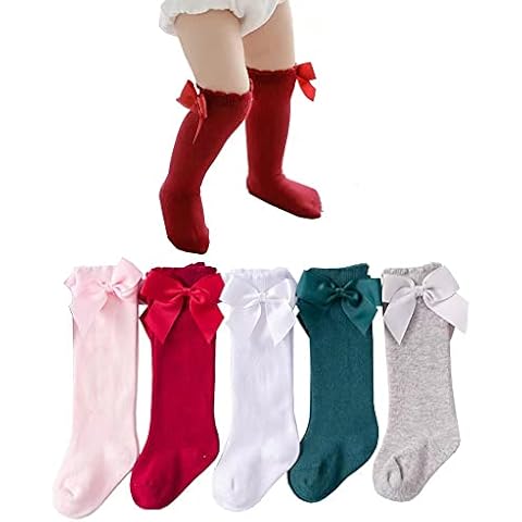 HXQLXGT Baby Girl Knee High Socks Toddler Dress Socks Baby Bow Stocking Cotton Infant Socks (as8, numeric, numeric_1, 5 colors, 0-1 year) Cover