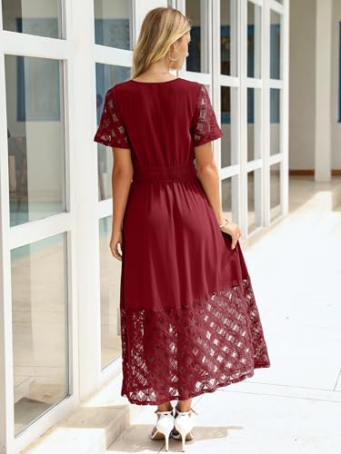 Image of Simplee Womens Summer Boho Maxi Dress V Neck Empire Waist Long Flowy Wedding Guest Dresses with Pockets