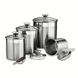 Tramontina Gourmet 8 Piece Canister & Scoops Set, Stainless Steel, Made In Brazil
