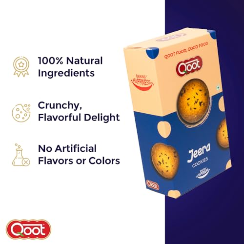 Image of Qoot Baked Jeera Cookies (200g X 3) - Crispy, Crunchy & Flavorful Delight | Authentic Jeera Flavor| Healthy & Tasty Cookies | Made Without Artificial Preservatives or Additives | All Natural Ingredients & Crunchy Biscuits | Freshly Baked Snacks for Tea, Breakfast & Gifting