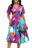 【MATERIAL】The midi dress for women is made of 96% Polyester 4% Elastane. The soft and elastic fabric fits your figure better and show the curves of your body. Casual dress is the perfect companion in your wardrobe. 【DESIGN】Fit and flare Dress adopts ...