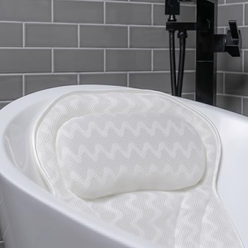 Bath Pillow Bathtub Pillow Back Neck Support Pillow, Spa Cushion for Tub, Relaxing Headrest Bath Pillow, Portable Washable Bathtub Accessories with 3D Air Mesh Thick Soft Bath Pillow (Deluxe)