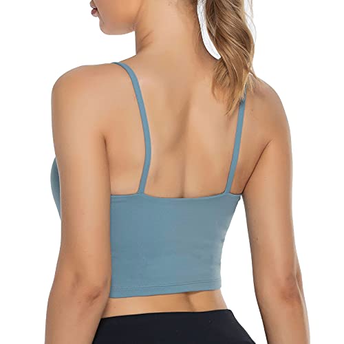 Lemedy Women Padded Sports Bra V Neck Fitness Workout Shirts Yoga Crop Tank Top (Sky Blue, S)