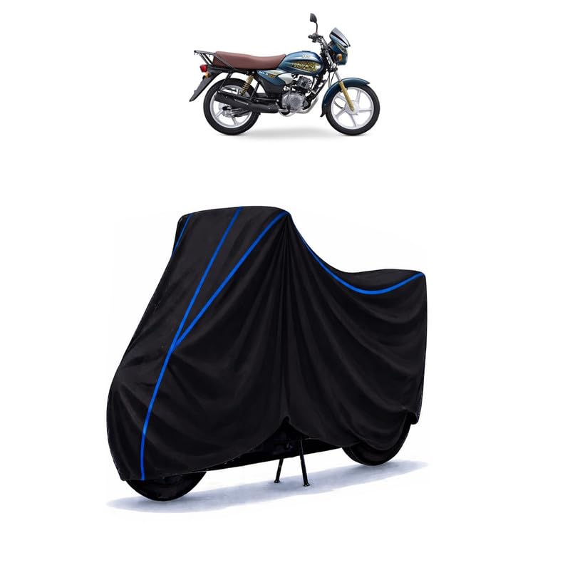 Image of TVS Star HLX 125 Bike Cover Water Resistant Universal Motorcycle Rain | Heavy Duty UV Protection, Dust, Scratch Indoor Outdoor All Weather with Black Blue Piping Elastic