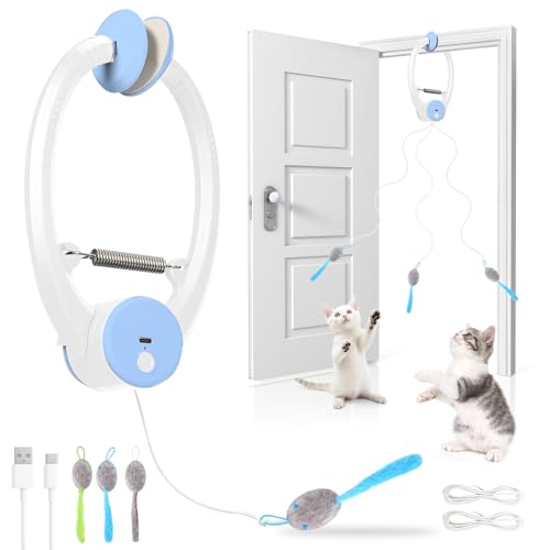 Virgooer Interactive Cat Toys for Indoor Cats Automatic Electric Flying Bird Feather Wand Toy Best Kitten & Adult Cat Enrichment Toy Hanging Electric Kitty Toys for Bored Cats Light Blue