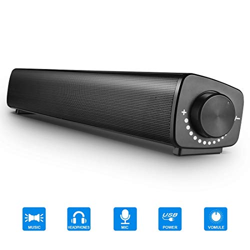 BOKEYU USB Soundbar Cassa PC Stereo Portatile con Ampia Compatibilità Altoparlante Computer con Ingresso Microfono e Uscita Cuffie per Desktop Laptop Tablet TV Computer Mp4 iPhone [Aggiornato]