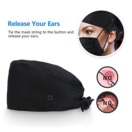 Image of QBA Adjustable Working Cap with Button, Cotton Working Hat Sweatband, Elastic Bandage Tie Back Hats for Women & Men, One Size