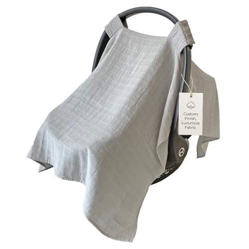 Image of MOZAH Baby Car Seat Cover - Belgian Grey - 100% Organic Muslin - Soft, Breathable and Lightweight, Baby Infant Car Seat Essentials