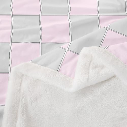 Image of Erosebridal Initial Letter E Fuzzy Plush Throw Pink and White Checkered Fleece Blanket Cute Monogram Plaid Sherpa Blanket for Kids Girls Women,Kawaii Gingham Grids Decor for Bed Couch Queen 90 inchx90 inch