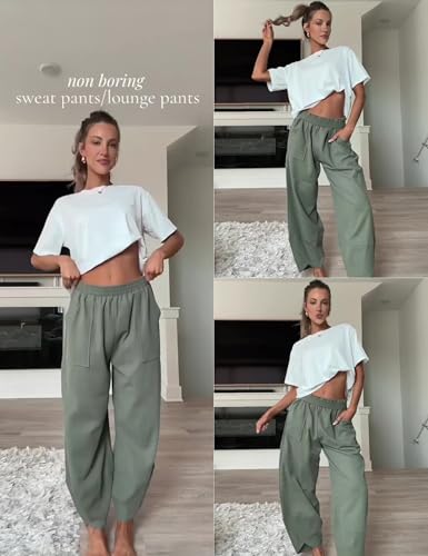 Image of Xiaoxuemeng Womens Baggy Wide Leg Pants Casual Elastic Waisted Palazzo Harem Pants with Pockets