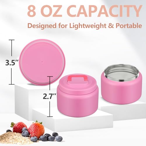 Image of PIQUEBAR 8oz Kids Thermo for Hot Food,Small Lunch Thermo Food Container Stainless Steel,Easy Open Wide Mouth Thermo for Hot Cold Food for Preschool Travel (Pure Pink)