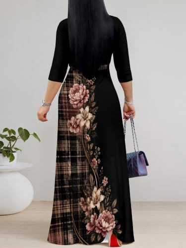 Image of PinkPatty Women's Plus Size V Neck Long Sleeve Wrap Maxi Dress with Belt | Flowy belted maxi dress for travel, vacations, weddings, dinners, church, parties, and everyday elegant wear