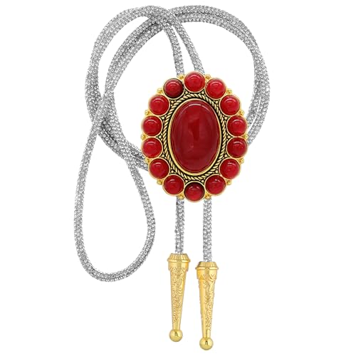 Image of GelConnie Bolo Tie for Men Women Western Cowboy Turquoise Leather Necktie | Natural Stone Bolo Tie Necklace for Women Rodeo Cowboy Leather Necktie Native American Western Cowgirl Ties Adjustable Cord