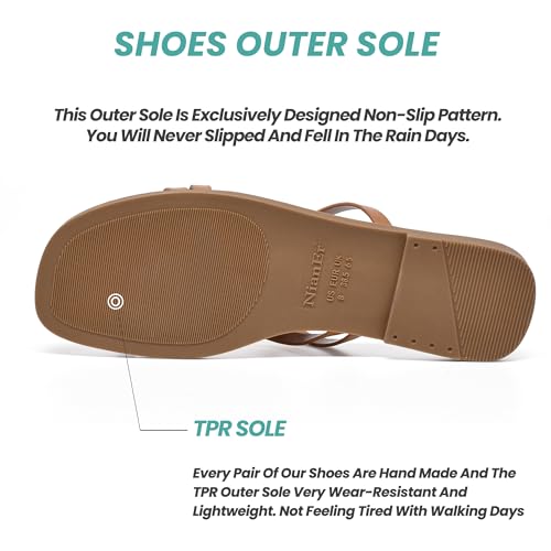 Image of NianEr Womens Microfiber Leather Memory Foam H Sandals Summer Shoes Slides | Flat, Comfortable, Slip On, Dressy, Dress, Beach, Vacation, Designer, Comfy, Casual, Bridal, Church, Boho, Office, Work