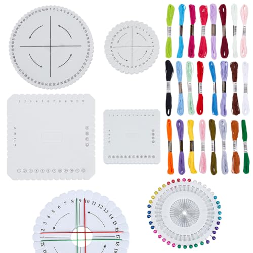 WEBEEDY Kumihimo Kit for Adults Beginners Japanese Kumihimo Starter Kit Bracelet Beaded Braid Set Include 4 Pcs Square & Round Disk with 24 Thread for Beading & Bracelet Weaving Supplies