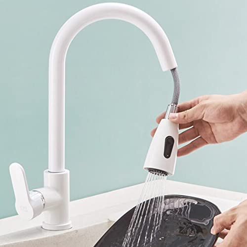 Retirar el Grifo de Cocina latón 360 ° Rotación de Agua fría y Caliente Multuadora de Cocina Multifunción Grifo -B White-B