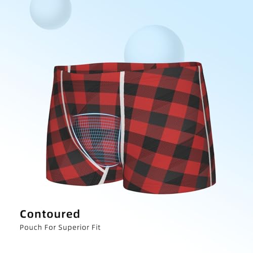 Boys' Cotton Boxer Brief Soft Underwear-Red Black Plaid4
