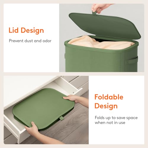 Image of Lifewit 85L Large Laundry Basket with Lid, Laundry Hamper with Plastic Handles and Removable Bag, Foldable Tall Dirty Clothes Hampers for Laundry for Laundry Room, Bedroom, Bathroom, Dorm, Green