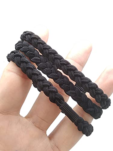 Elastics Hair Ties Braided Hair Tie Women Fashion Hair Bands Ponytail Holders Headband Soft Beauty Hair Ties For Women Thick Hair (Black 3 Pieces) #TOP1