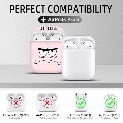 Image of for Airpods Case,Don't Touch Me Cool Cover with Lanyard Big Eyes Cute Cartoon for Airpods 2nd Generation Case,Soft Shockproof Cover for Women Men-Pink