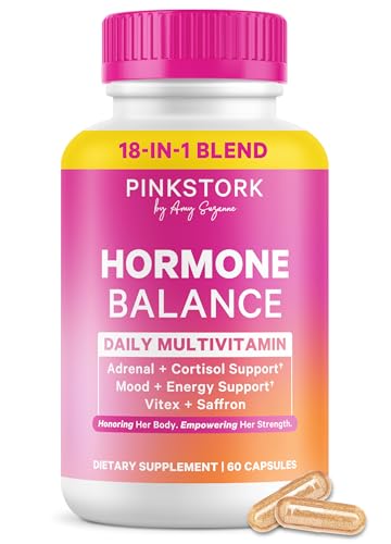 Pink Stork Hormone Balance Supplement for Women | 18-in-1 Multivitamin with Vitex, Saffron, Ashwagandha, Magnesium | Mood, Energy, Cortisol, Adrenal Support | PMS, Perimenopause Support | 60 Capsules