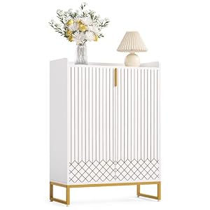 LITTLE TREE Modern White Shoe Cabinet with Doors, 5-Tier Shoe Storage Cabinets for Entryway, Wood Shoes Organizer Cabinet for Up to 25 Pairs, Shoe Cabinet for Bedroom Hallway Living Room