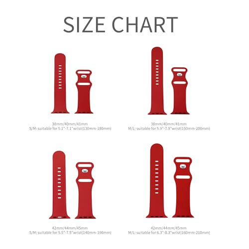 Image of Sport Bands Compatible with Apple Watch Band 38mm /40mm /41mm /42mm /44mm /45mm /49mm Women Men,Soft Silicone Strap Compatible with iWatch Ultra2 /Ultra Series10 /9 /8 /7 /6 /5 /4 /3 /2 /1 /SE Red