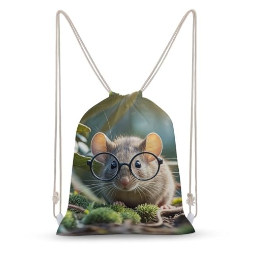 Guinea Mouse With Glasses Drawstring Backpack Gym Bag Lightweight Sackpack Gift for Hiking Travel Beach Shopping