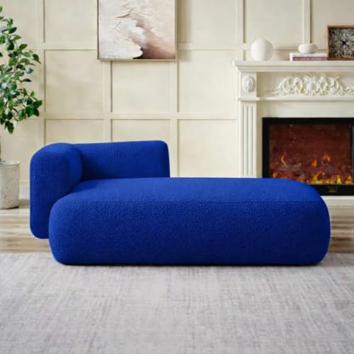 Image of Boucle Fabric Upholstered Samuel Diwan, Couch, Chaise Lounge, Settee, Sofa, Chaise Lounge, Blue